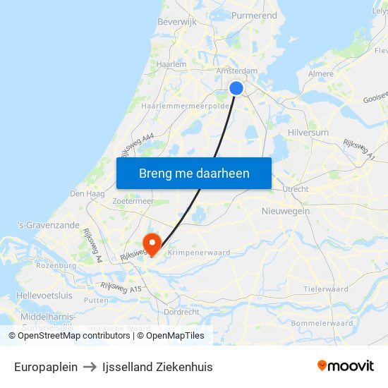 Europaplein to Ijsselland Ziekenhuis map