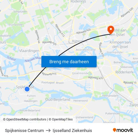 Spijkenisse Centrum to Ijsselland Ziekenhuis map