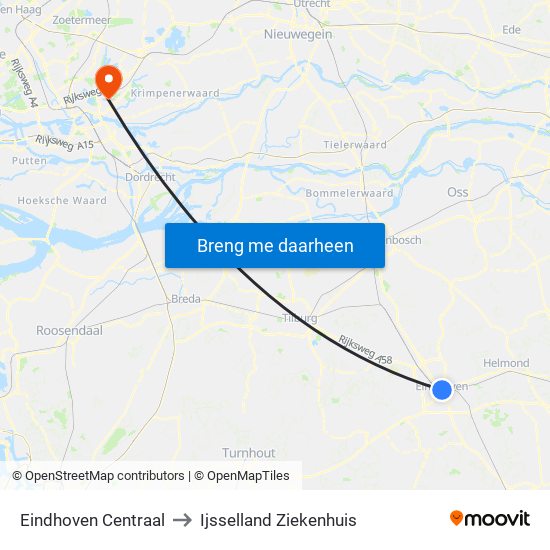 Eindhoven Centraal to Ijsselland Ziekenhuis map