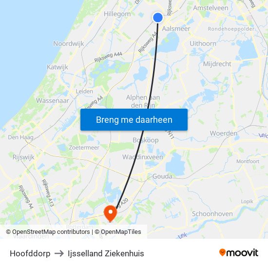 Hoofddorp to Ijsselland Ziekenhuis map