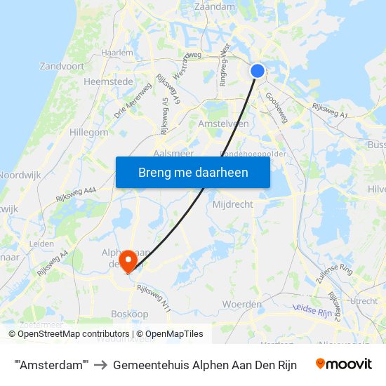 ""Amsterdam"" to Gemeentehuis Alphen Aan Den Rijn map