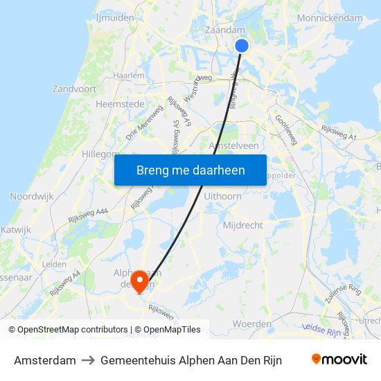 Amsterdam to Gemeentehuis Alphen Aan Den Rijn map