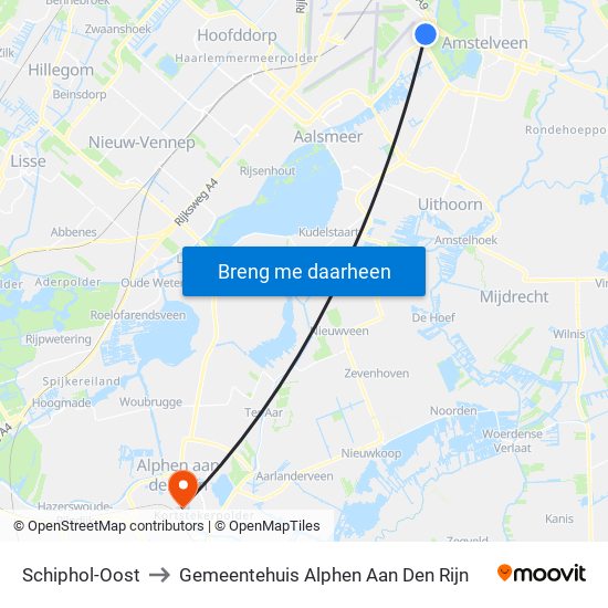 Schiphol-Oost to Gemeentehuis Alphen Aan Den Rijn map