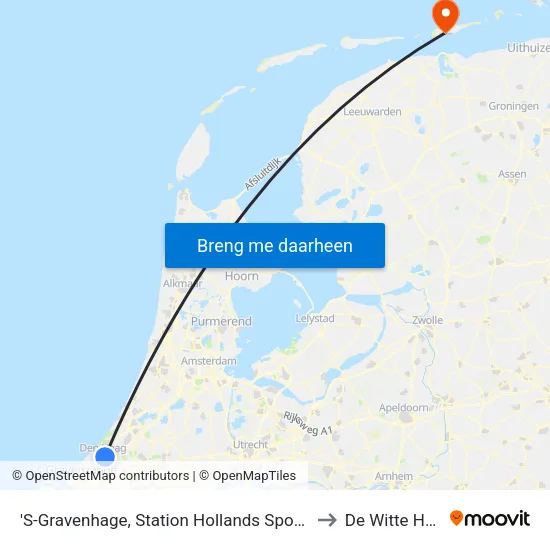 'S-Gravenhage, Station Hollands Spoor (Perron A) to De Witte Huisjes map