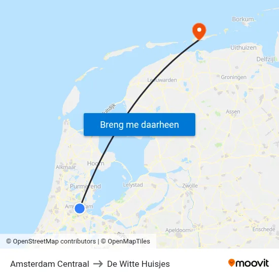 Amsterdam Centraal to De Witte Huisjes map