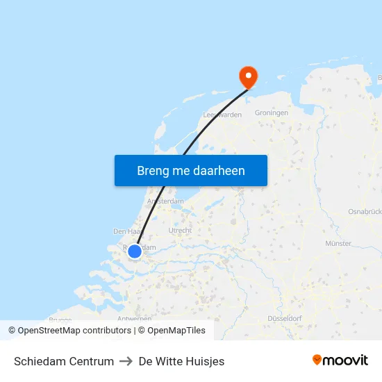 Schiedam Centrum to De Witte Huisjes map