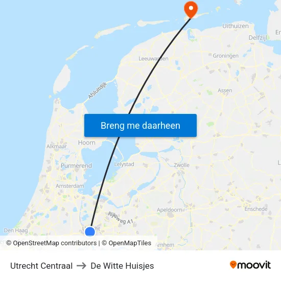 Utrecht Centraal to De Witte Huisjes map