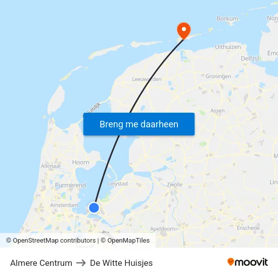 Almere Centrum to De Witte Huisjes map