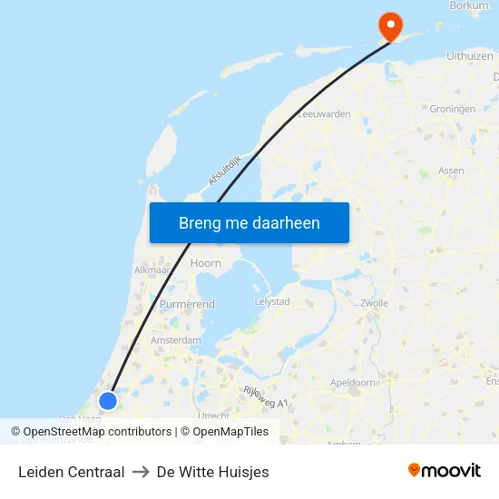 Leiden Centraal to De Witte Huisjes map