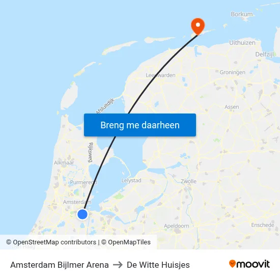 Amsterdam Bijlmer Arena to De Witte Huisjes map