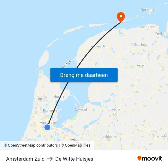 Amsterdam Zuid to De Witte Huisjes map