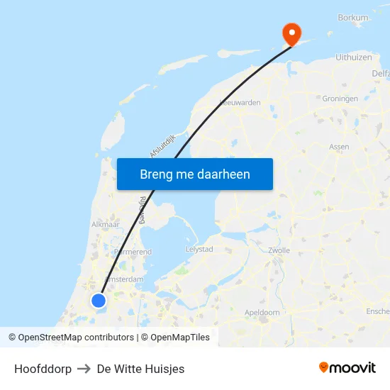 Hoofddorp to De Witte Huisjes map