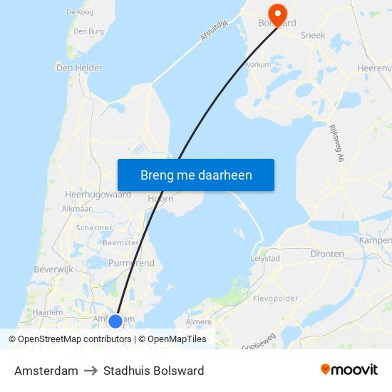 Amsterdam to Stadhuis Bolsward map