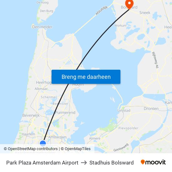 Park Plaza Amsterdam Airport to Stadhuis Bolsward map