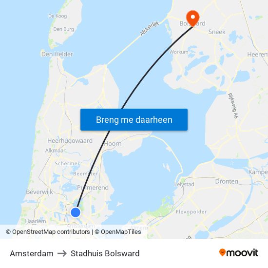 Amsterdam to Stadhuis Bolsward map