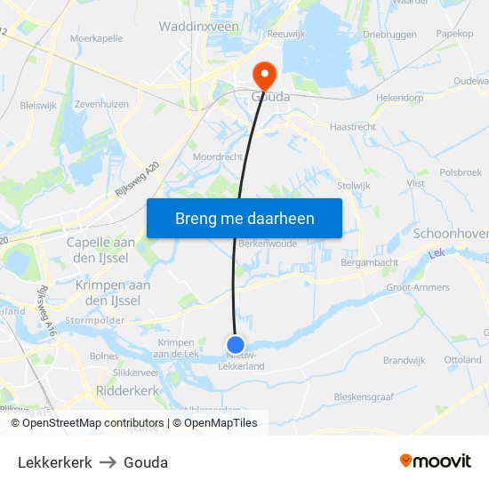 Lekkerkerk to Gouda map