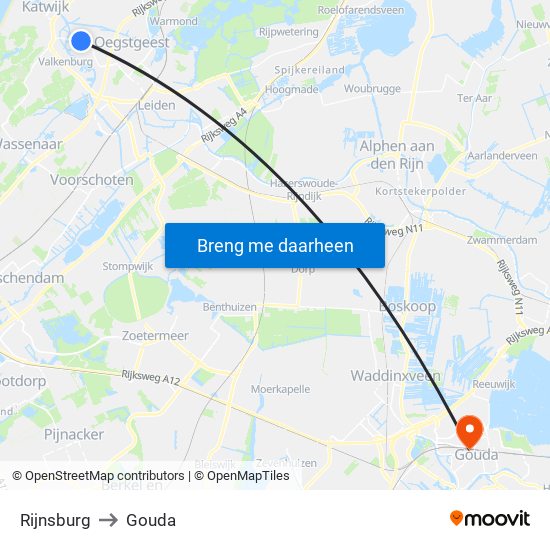 Rijnsburg to Gouda map