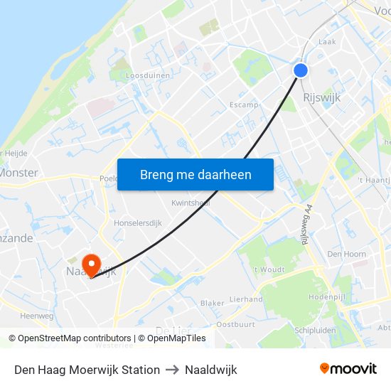 Den Haag Moerwijk Station to Naaldwijk map