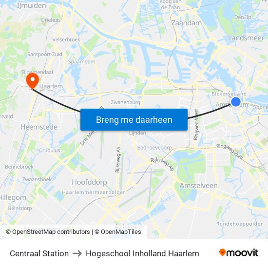 Centraal Station to Hogeschool Inholland Haarlem map