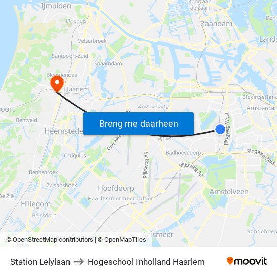 Station Lelylaan to Hogeschool Inholland Haarlem map