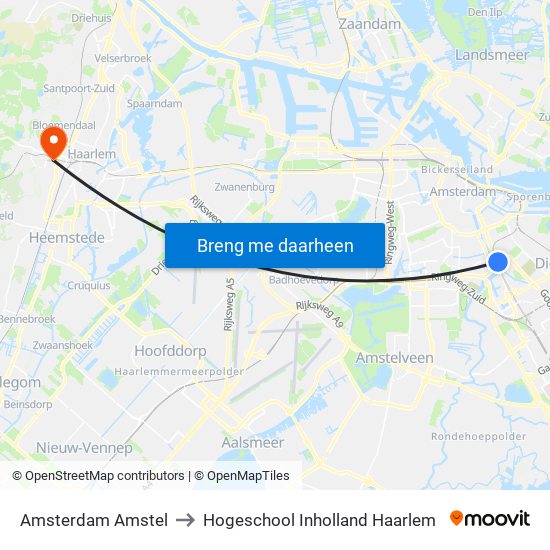 Amsterdam Amstel to Hogeschool Inholland Haarlem map
