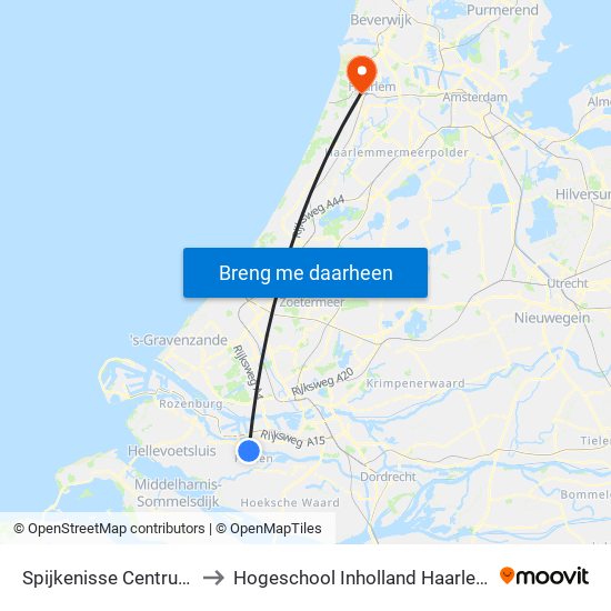 Spijkenisse Centrum to Hogeschool Inholland Haarlem map