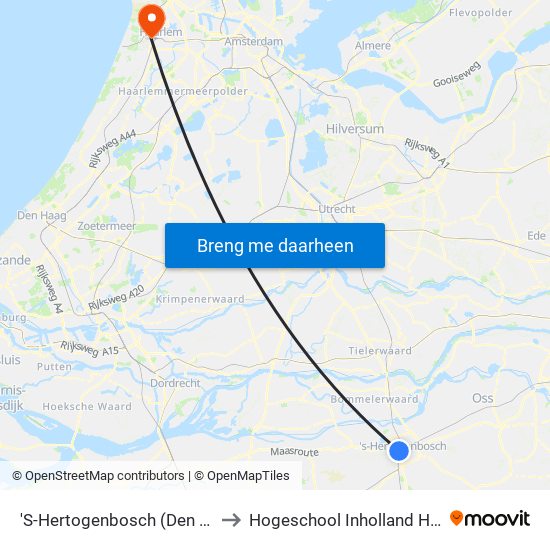 'S-Hertogenbosch (Den Bosch) to Hogeschool Inholland Haarlem map