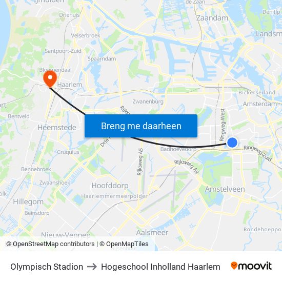 Olympisch Stadion to Hogeschool Inholland Haarlem map