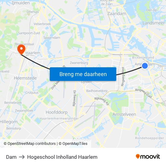 Dam to Hogeschool Inholland Haarlem map