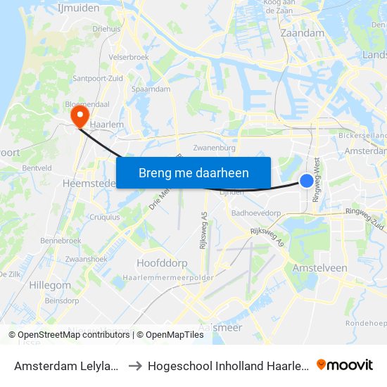 Amsterdam Lelylaan to Hogeschool Inholland Haarlem map