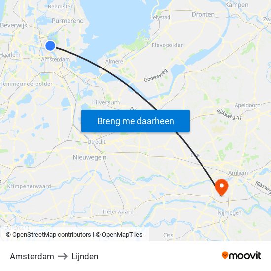 Amsterdam to Lijnden map