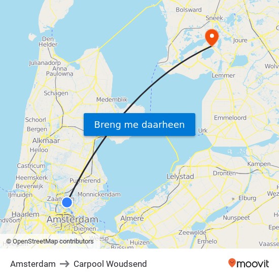 Amsterdam to Carpool Woudsend map