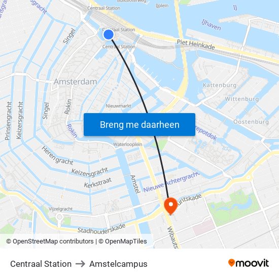 Centraal Station to Amstelcampus map
