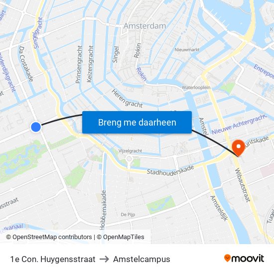 1e Con. Huygensstraat to Amstelcampus map