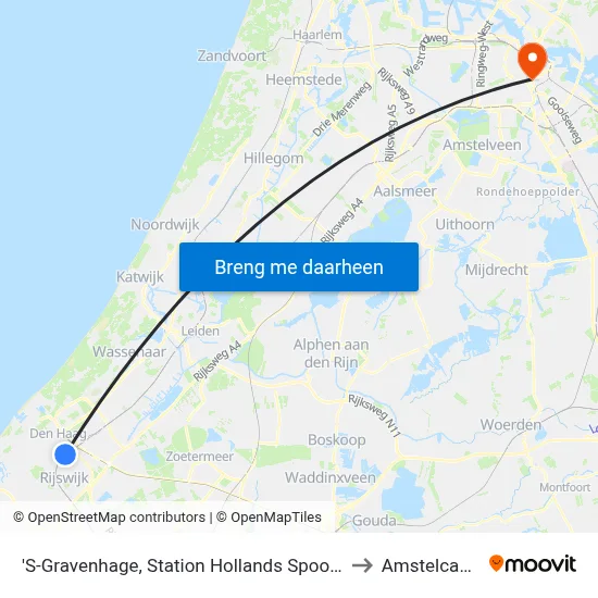 'S-Gravenhage, Station Hollands Spoor (Perron A) to Amstelcampus map