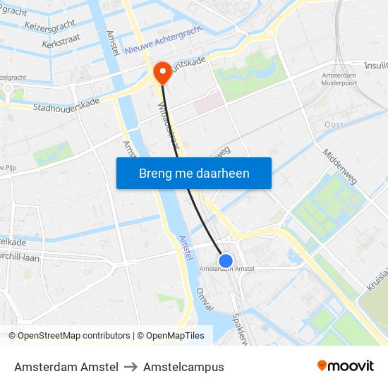 Amsterdam Amstel to Amstelcampus map