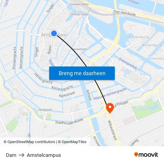 Dam to Amstelcampus map