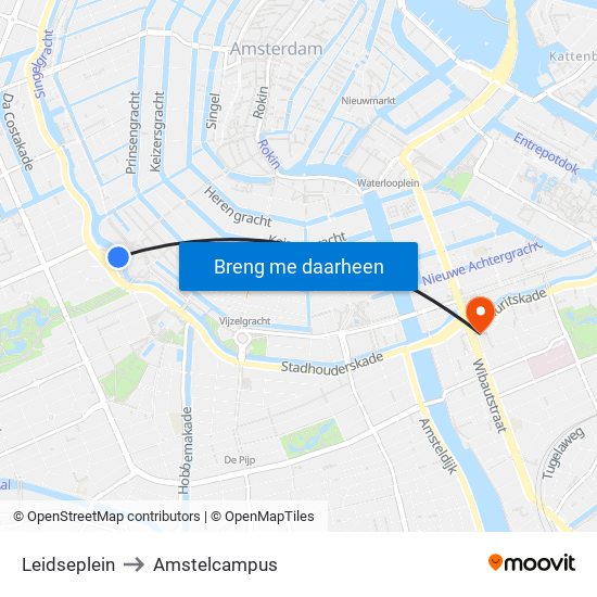 Leidseplein to Amstelcampus map
