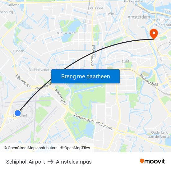 Schiphol, Airport to Amstelcampus map