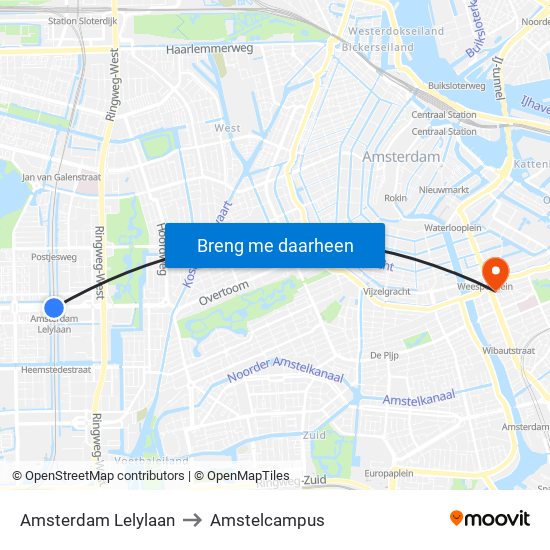 Amsterdam Lelylaan to Amstelcampus map