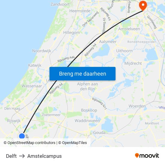Delft to Amstelcampus map
