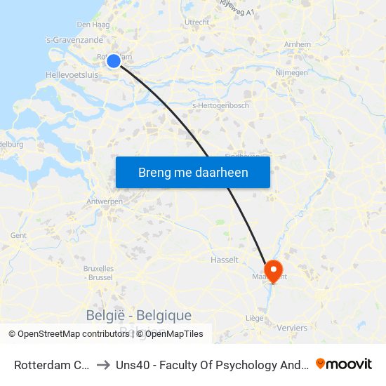 Rotterdam Centraal to Uns40 - Faculty Of Psychology And Neuroscience map