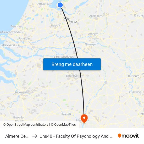 Almere Centrum to Uns40 - Faculty Of Psychology And Neuroscience map