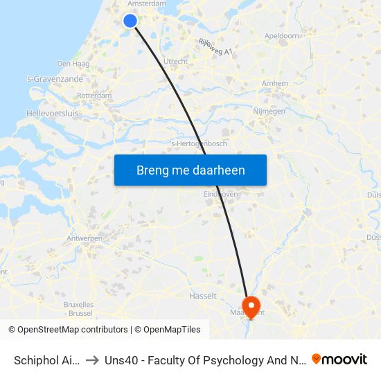 Schiphol Airport to Uns40 - Faculty Of Psychology And Neuroscience map