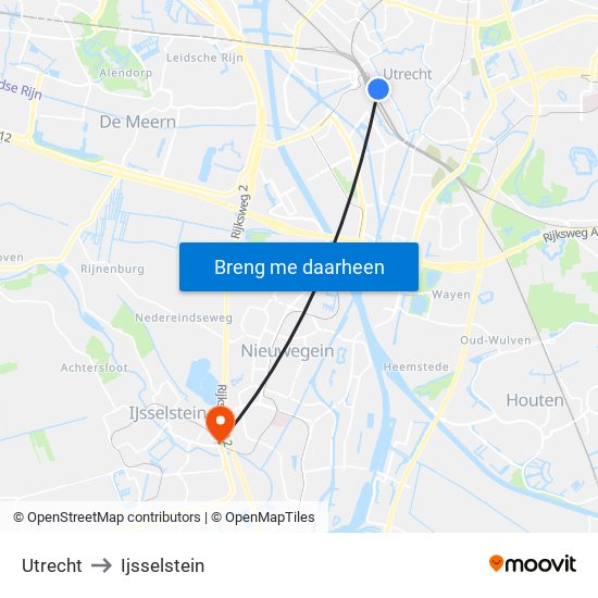 Utrecht to Ijsselstein map