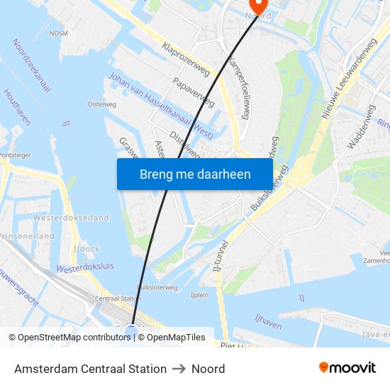 Amsterdam Centraal Station to Noord map