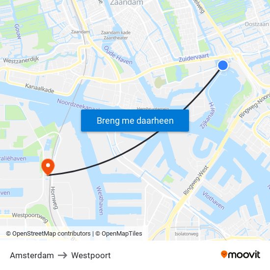 Amsterdam to Westpoort map