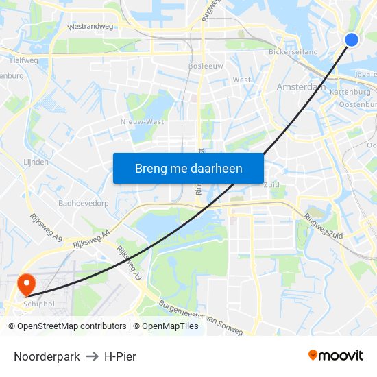 Noorderpark to H-Pier map