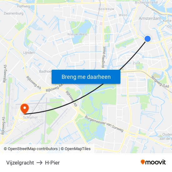 Vijzelgracht to H-Pier map