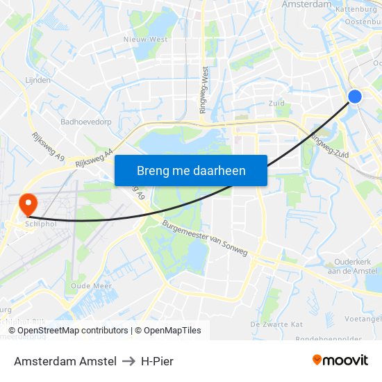 Amsterdam Amstel to H-Pier map